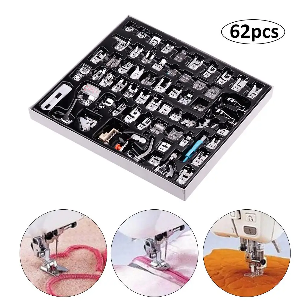 

62pcs professional Domestic Sewing Machine Presser Foot, Teflon Non-stick Sewing Machine Presser Foot, Leather Pesser Foot
