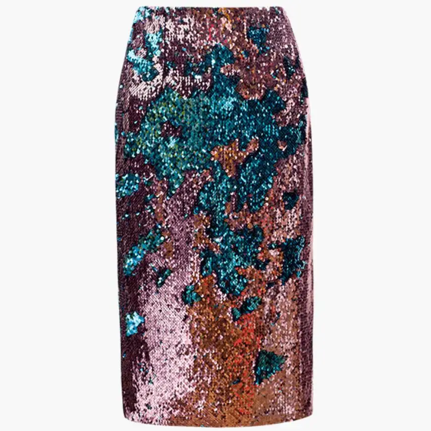 Women's Skirt Sequins Hit Colors Split autumn winter Slim package hip Women Skirts  Fashion pencil skirt