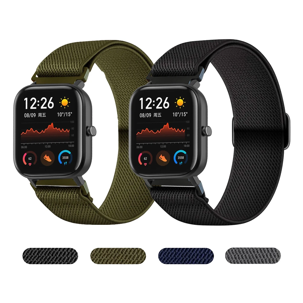 Nylon Solo Loop Strap For Huami Amazfit GTS band Fabric Elastic for 2 Bip S GTR Stratos 3 Belt bracelet Watchbands | Наручные часы