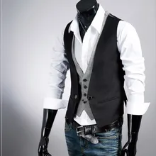 AliExpress Slim Fit Мужская одежда поддельные из двух частей смешанные цвета для мужчин повседневный жилет кардиган
