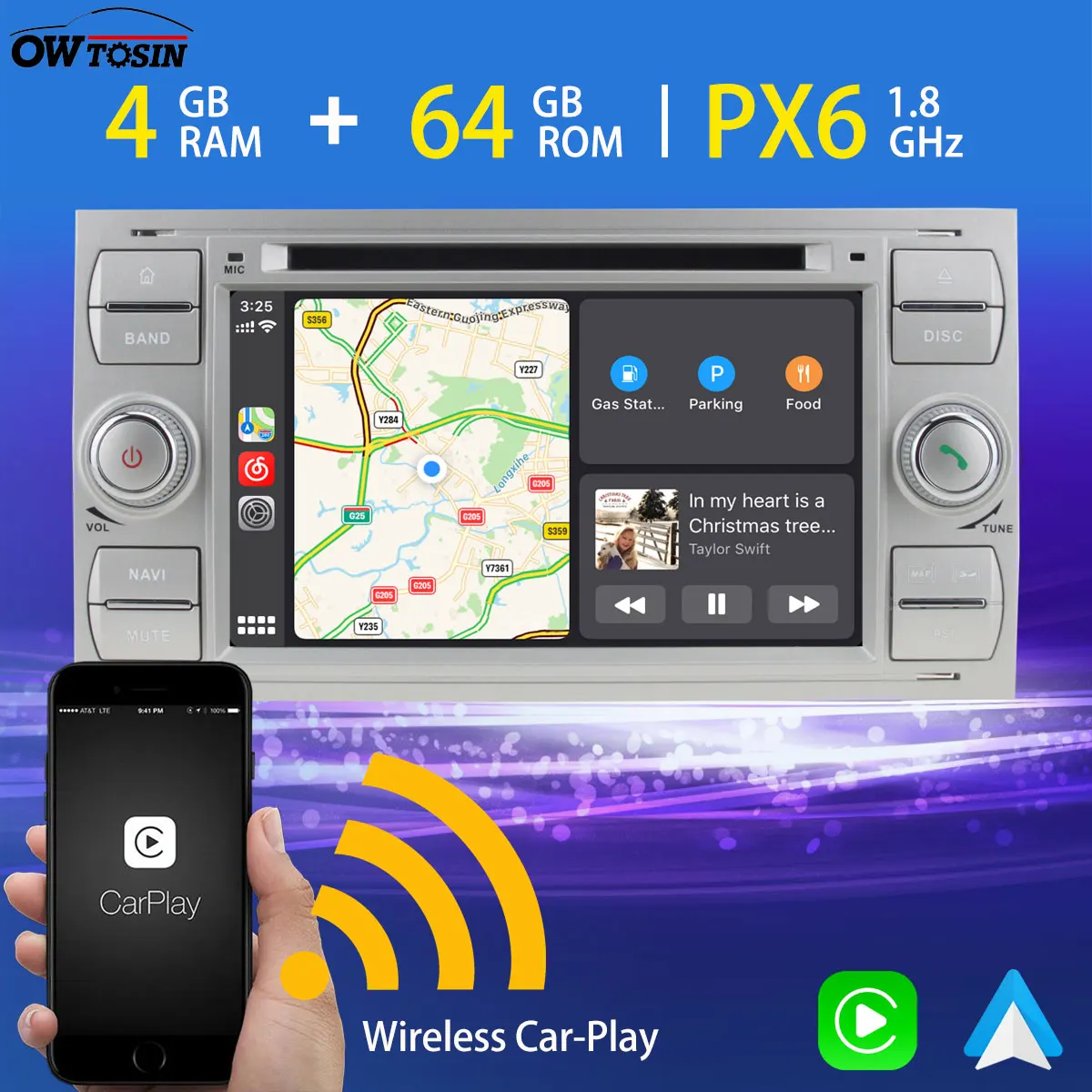 Автомобильный DVD-плеер PX6 мультимедийный плеер на Android 10 4 Гб ОЗУ 64 ПЗУ с GPS для FORD C S