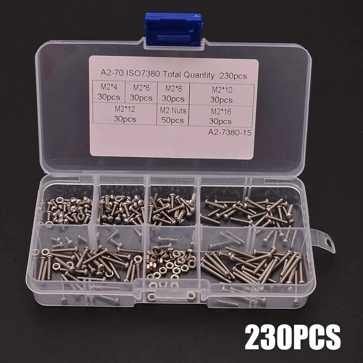 Stainless Steel Screws Screw Bolt Nut Set Hex Nuts Assortment Kit M2 Stainless Steel Kit SS304 Hex Socket Button Head Screws Bolts And Nuts Assortment Set 230pcs