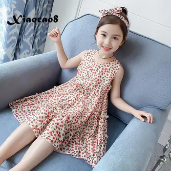 

4-14Years Girls Sleeveless Summer Dress Children Print Chiffon Dresses for Girls Toddler Clothes Teenage Girls Princess Dress
