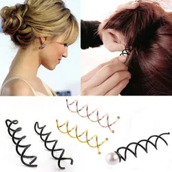2 pçs novos acessórios para o cabelo feminino espiral spin parafuso bobby pino pérola grampo de cabelo senhoras torção barrette preto/ouro