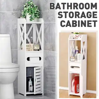 

Pull-out Main Drawer Bathroom Toilet Storage Corner Cabinet Waterproof Organizer Standing Rack with Toilet Paper Holder Stand