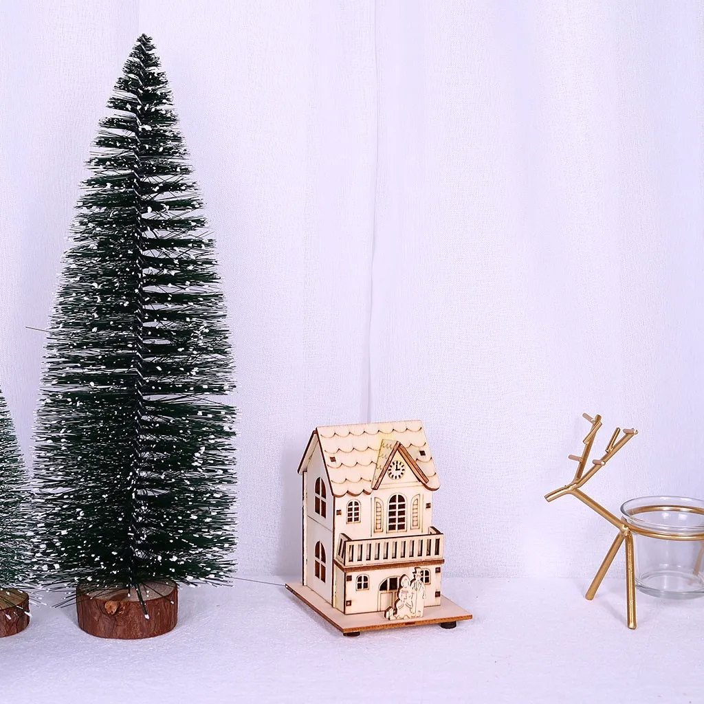 Рождественский маленький деревянный светодиодный домик освещенный каюта для вечерние свадебные украшения рождественское ручное творчество рождественские украшения для дома