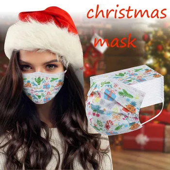 

50pc Adult Christmas Masks Protection Disposable face cover Cartoons Printed Mouth Mask Elastic 3 Ply Earloop Mask Mascarilla