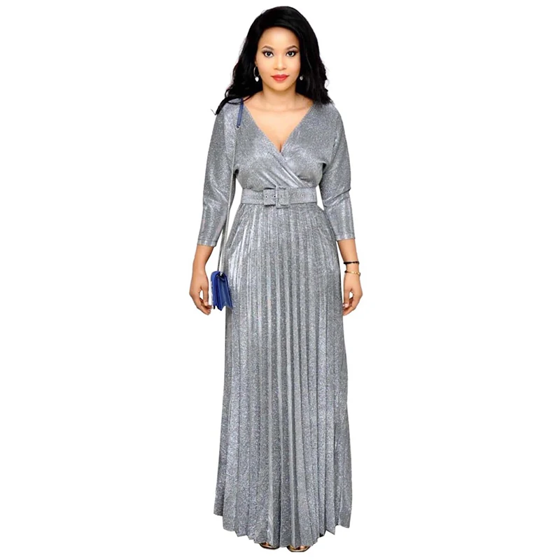 

African Dresses For Women 2019 New Fashion Dashiki Dresses Bazin Riche Traditional African Clothing Sequined Pleated Party Dress