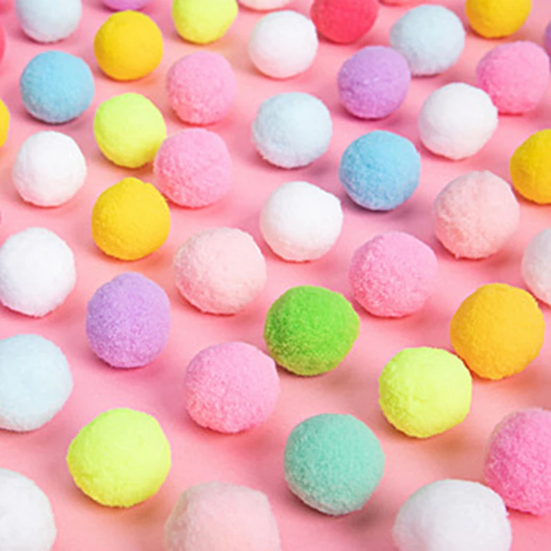 100pcs 15/20/25mm Fluffy Soft Pompom Ball DIY Handmade Kid Toy Doll Garment Sewing Material Color Pom Poms Decor Supplies Crafts