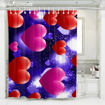 

Romantic Love Heart 3D Print Shower Curtain Couple Decoration Polyester Fabric Bath Curtain for Bathroom Curtain Shower Curtains