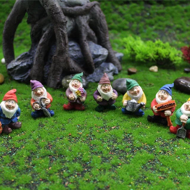 1 Beállított Aranyos Mini Gyanta Hét Törpe Szobor Bonsai Dekorációs Kellékek Az Asztal Kültéri Kerti Szobrok Díszítéséhez - Image 2