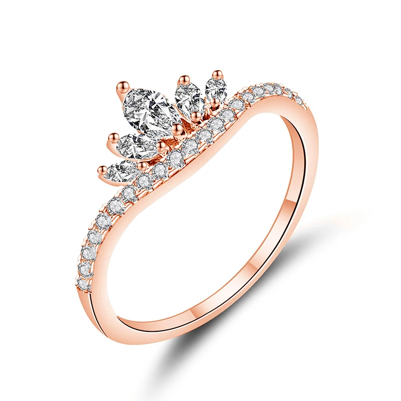 Simple Luxury Rose Gold Rings For Women Charming Female Crystal Ring Jewelry Romantic Elegant Ladies Crown Girls Gifts | Украшения и