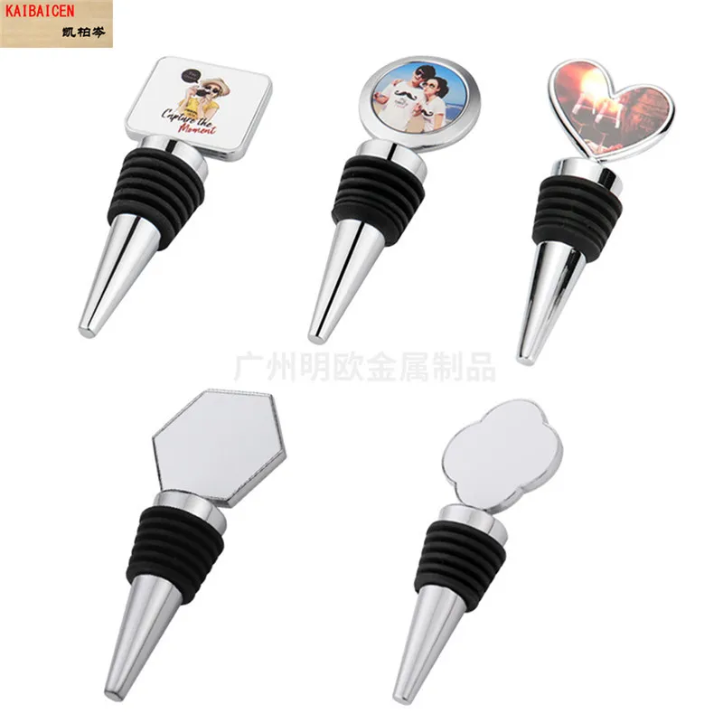 20개/묶음 와인 병 마개 블랭크 승화 아연 합금 병 마개 열전사 프린트 DIY 프린트