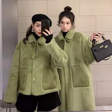 Пальто из искусственного меха Женское зимнее повседневное меховое плотное теплое длинное пальто из искусственного меха норки куртка из искусственной кожи свободное зимнее пальто женское розовое пальто