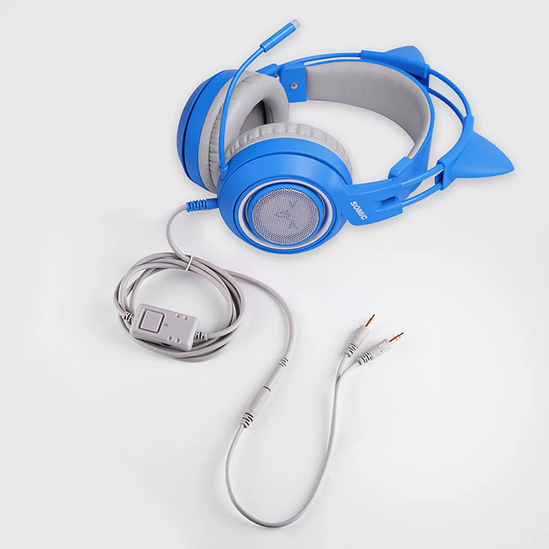 SOMIC G952S BLUE Girl Cat Ear Gaming Headphone 3 5mm Plug Cute Headset for PC PS4 Phone Pad Girl and Boy Kids Gaming Headset