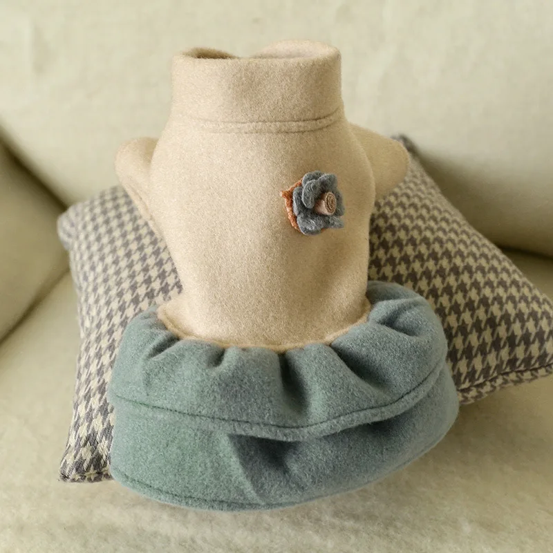 

Cat Pet Autumn And Winter New Style Flower Leaves Wool Skirt Sub M White Upper Body Woolen Cloth Warm Pet Dog Dog Clothes