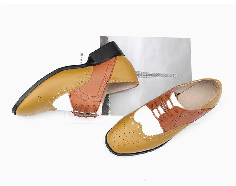 Spring 2020 New Genuine Leather Lace-Up College Women's Brogues Shoes Vintage Carved Single Oxford Shoes For Woman Plus Size 43 (17)