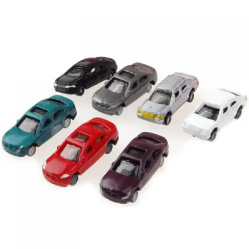 100pcs Plastic Painted Miniature Model Cars Scale Z 1:200 Train Street Road Buildings Parking Diorama Scenery Landscape