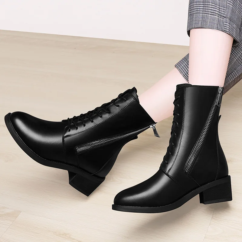 

2019 Winter New Style Martin Boots round-Toe Side Zipper Machine Car Boots plus Velvet Warm WOMEN'S Boots Centennial 2088