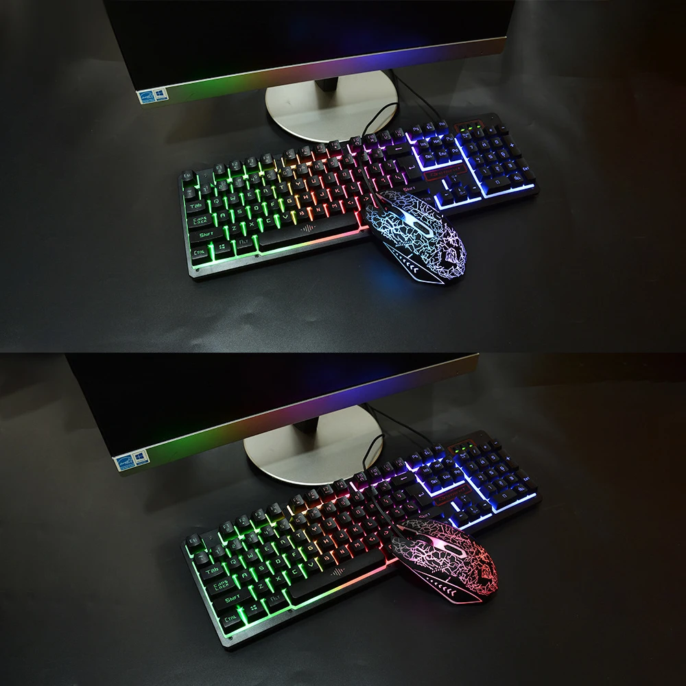 Клавиатура и мышь Combo N-Key rolover Проводная игровая мышь Бесшумная клавиатура RGB мышь 104 клавиш водонепроницаемый дизайн дыхательные огни