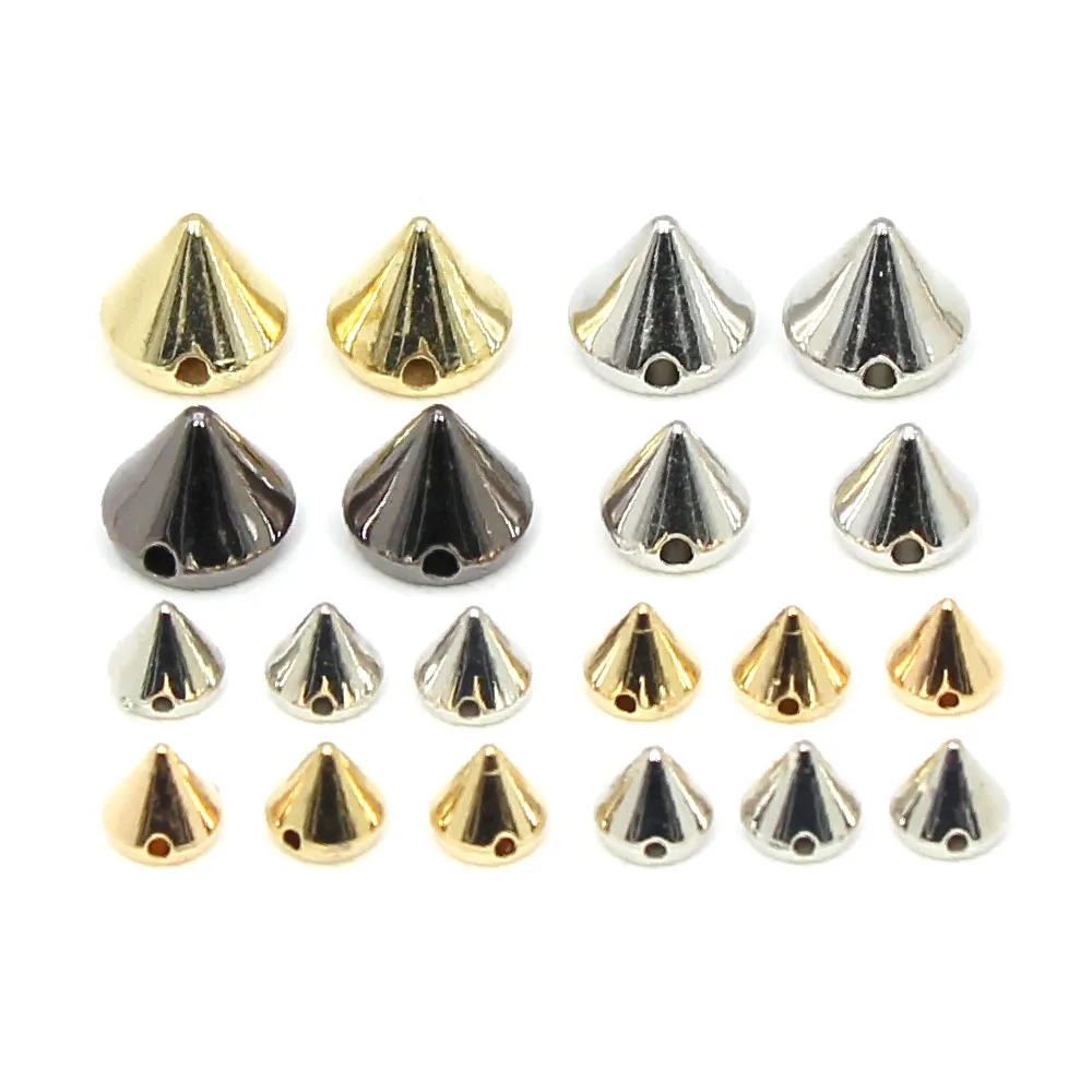 Cone Studs Plastic CCB Spikes And Studs 100pcs Gold Slive Black Sew On Rivets For Garment Decoration 6/8/10/12MM metal rivets metal studs metal brads