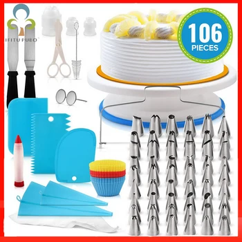 

Cake Decorating Tools Kit Turntable Pastry Nozzles For Cream Confectionery Bags Icing Piping Nozzles Tips Cakes Baking Tools ZXH