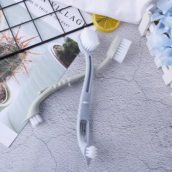 

2colors Double Head Shoe Brush Long Plastic Handle Shoes Wash Brush Cleaner Brushes For Shoe Care Kit