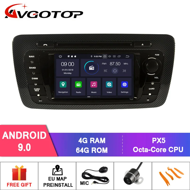 Excellent AVGOTOP Android 9.0 4GB+64GB CAR DVD PLAYER for SEAT IBIZA 2013 IPS HD Screen NAVIGATION 1
