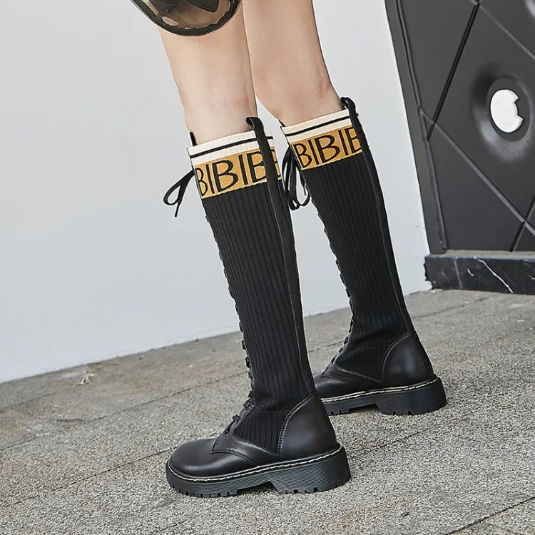 

Boots, boots, laces, socks, boots, new British knitted high-barreled Martin boots in autumn and winter