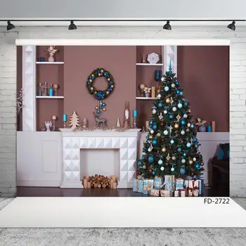

Christmas Tree Gifts Decors Brown Wall Photographic Backdrops Customized Photoshoot Background for Children Baby Home Party