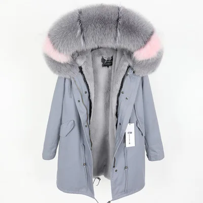 Модное женское пальто из натурального меха лисы с воротником из искусственного меха длинная парка свободное повседневное пальто зимняя куртка съемная - Цвет: long 11