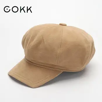 

COKK Hat Women Cotton Octagonal Beret Women Retro Painter Cap Autumn Winter Hats For Women Ladies Hats Gorro Casquette Solid New
