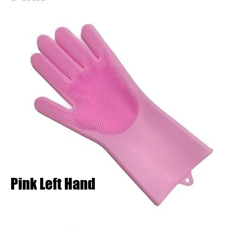 Волшебные силиконовые скрубберы резиновые перчатки для очистки от пыли мытье посуды уход за домашними животными уход за шерстью автомобиля изолированные кухонные бытовые перчатки - Цвет: pink left hand