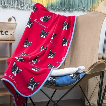 

Cartoon Flannel Blanket Multifunctional Necessary Nap Blanket Quilt Pet Cats Dog Pug Head Throw Blanket**