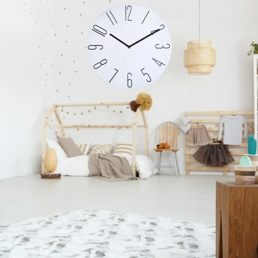 Modern Wall Clock Continuous Second Hand 3D Numbers Hanging For Home