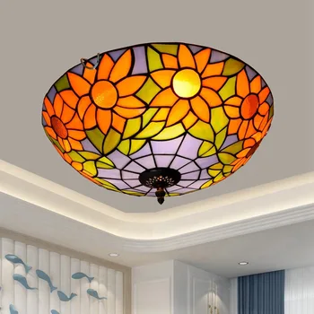 

American Style Blue Taiyanghua Vintage Tiffany Multi-Color Glass Aisle Corridor Balcony Lobby Bedroom Ceiling Light 40