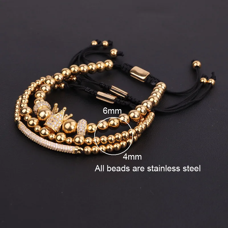 New Fashion Luxury CZ Micro Pave Crown Charm Stainless Steel Beads Friendship Macrame Bracelet Women Men - Image 5