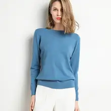 2020 Female  Slim O-Neck Pullover Cashmere Wool Blending Sweater Autumn And Winter Long-Sleeved Knit Bottoming Shirt Large Size
