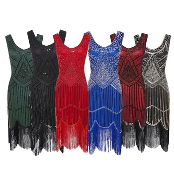 

Free ShippingWomen 1920 S Vintage Great Gatsby Dress Sequins Dress V-neck Tassels Bodycon Beaded Party Dress Flapper
