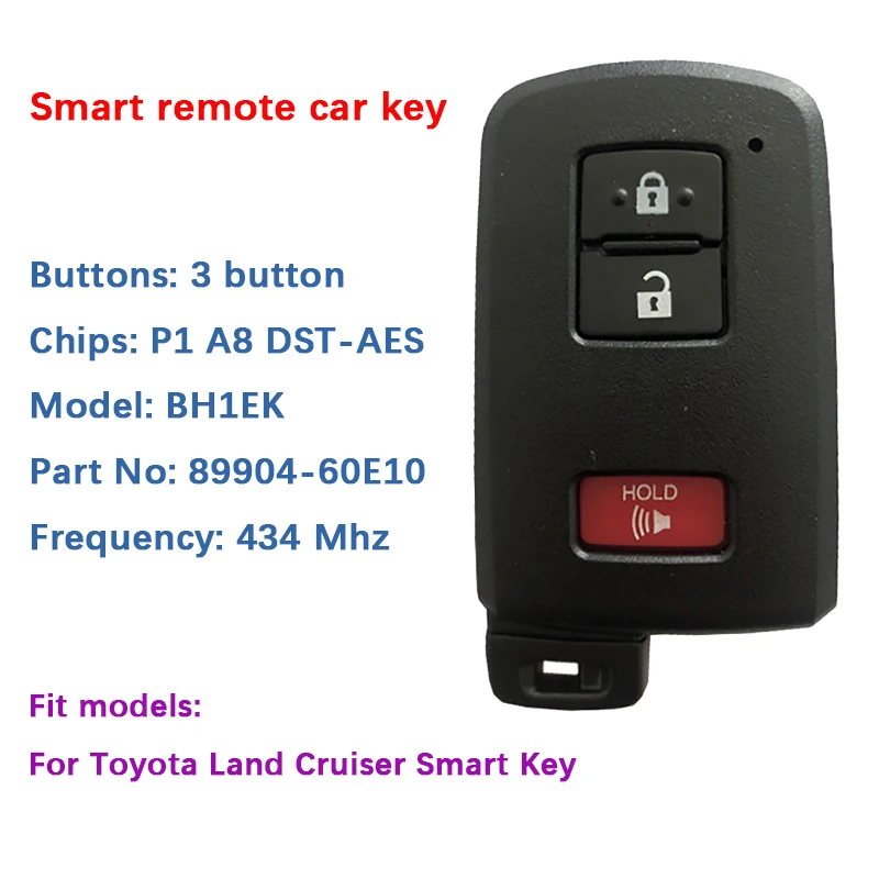 

CN007161 Aftermarket BH1EK Smart Key Fob Fit For Toyota Land Cruiser P1 A8 DST-AES Chip 433MHz 89904-60E10 Car Key