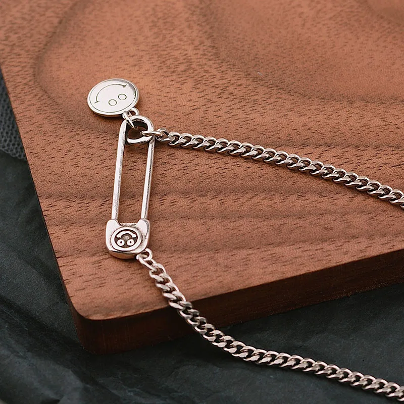 Mewanry 925 Sterling Silver Sweater Necklace for Women Fashion Vintage Party Creative Pin Smiley Pendant Jewelry Birthday Gifts - Image 3