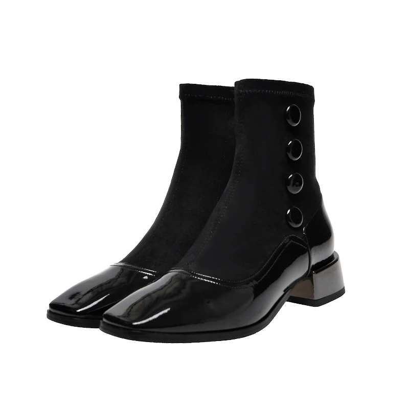Women Boots Sock Knitting Winter Fashion High Heel Shoes Ladies Sock Boots Square Heels Stretch Fabric Woman Ankle Booties