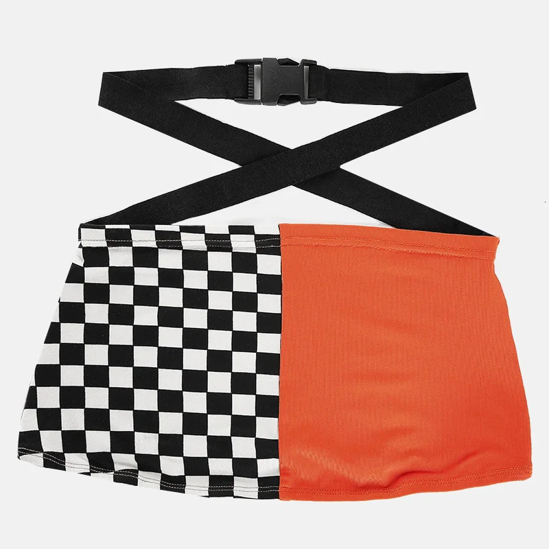 Patchwork Checkerboard Strapless Top Casual Checkered Crop Tops Women Streetwear Bandeau Boob Tube Top Wrap Chest