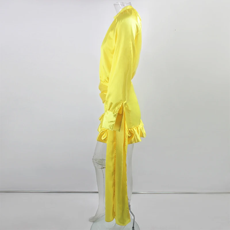 Yellow Long Lantern Sleeve Mini Dress