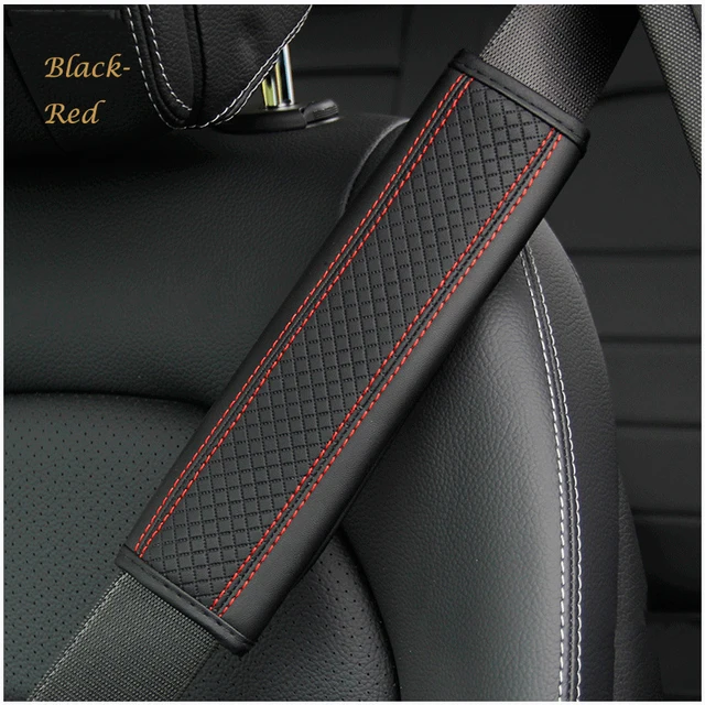 Soft Leather Embossed Seat Belt Shoulder Pads To Protect The Driver's Shoulders. Car Seat Cover Decoration Black-Red