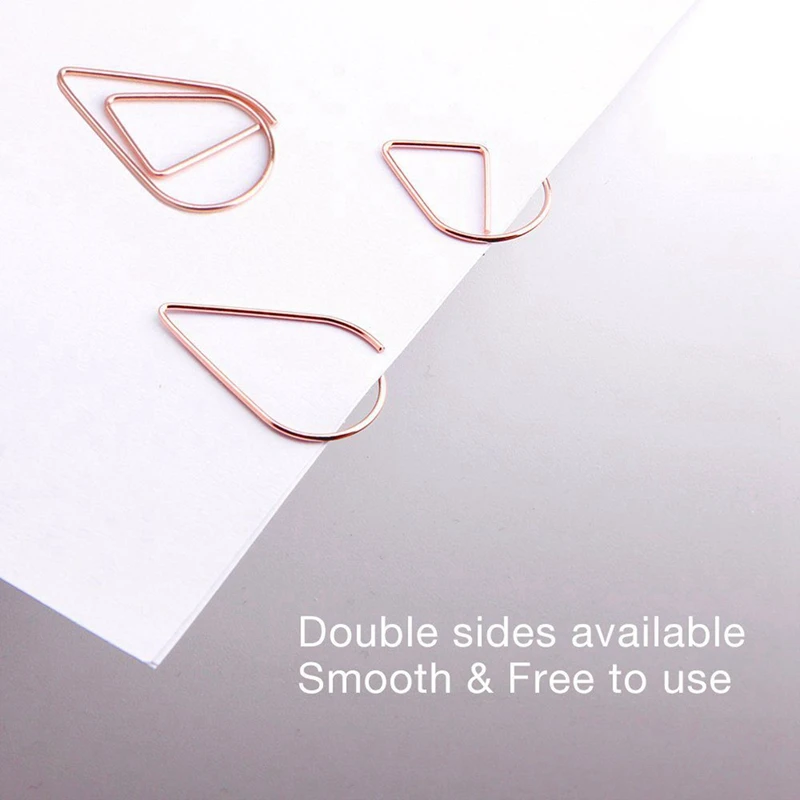208 Pcs Rose Gold Paper Clips,200 Pcs Smooth Drop-Shaped Paper Clips for Office School Student(1 Inch / 25Mm)& 8 Pcs Binder Cli