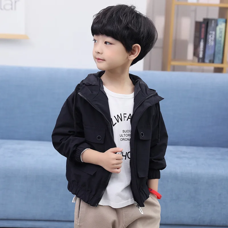 Новинка года; Весенняя ветровка для мальчиков; детская верхняя одежда; детская куртка; Тренч для мальчиков; Повседневная однотонная верхняя одежда для подростков - Цвет: Black