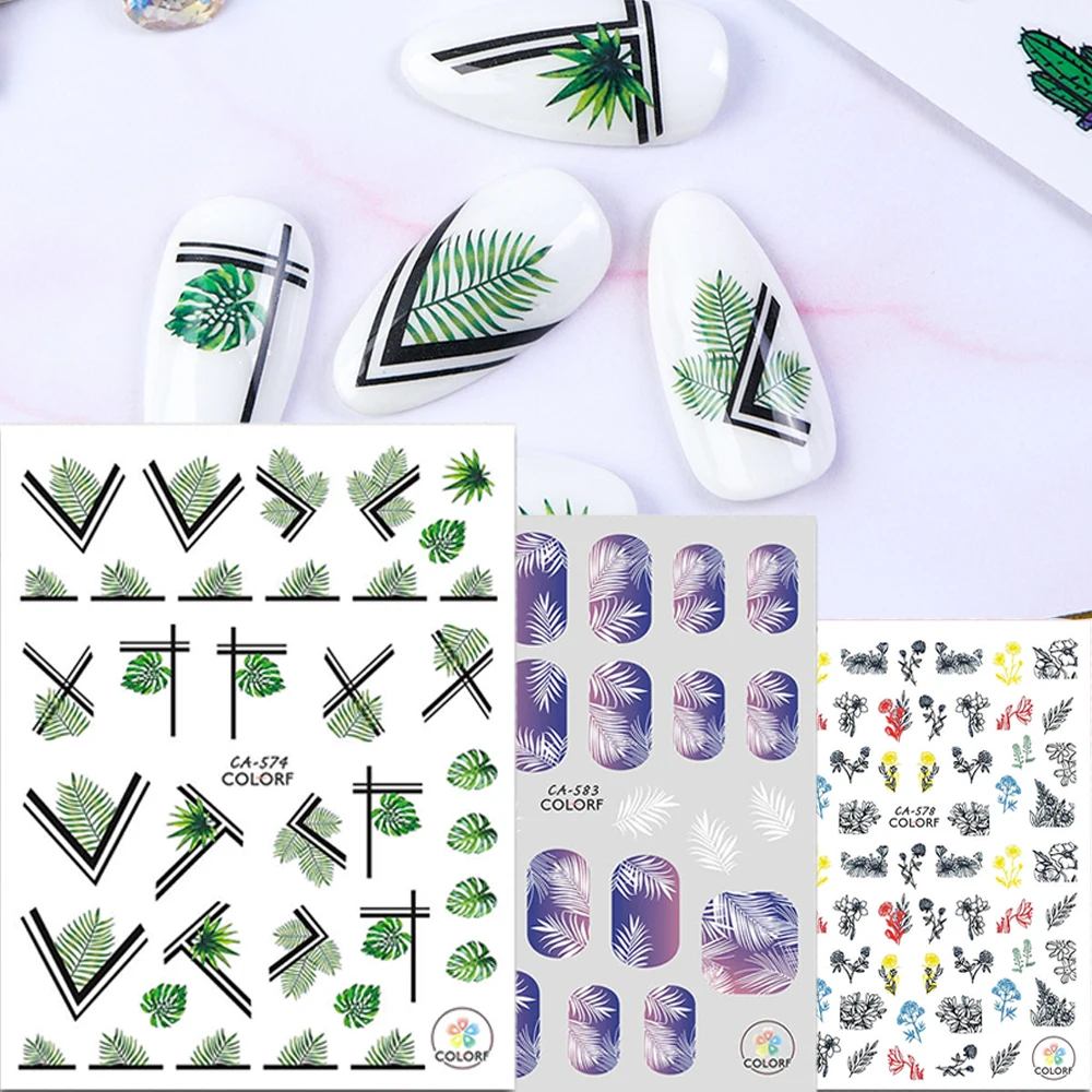 

1pcs Nail Stickers Flower Leaf Rose Dessert 3D Adhesive Garland Printing Manicure DIY Decoration Slider Decor Wraps 2019 New