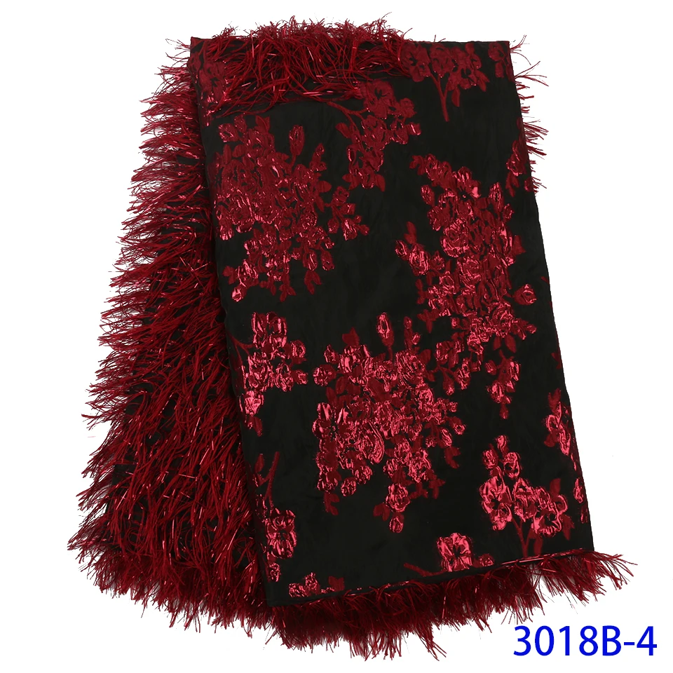 2020 Latest New Arrivals Africa Nigerian French Ankara Jacquard Brocade Tulle Mesh Brode Lace Fabric with Feather for Wedding