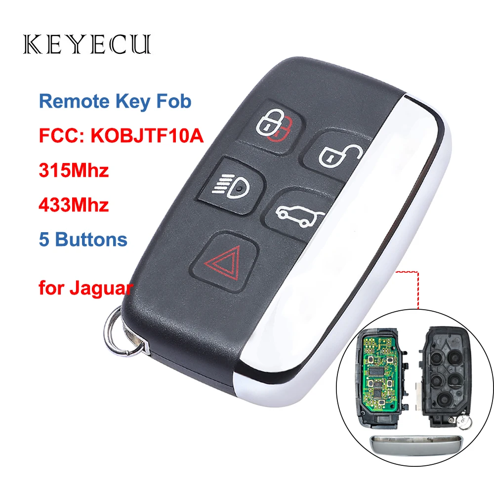 

Keyecu Smart Remote Car Key Fob 5 Buttons 315 / 433Mhz for Jaguar XF XJ XK XE 2013 2014 2015 2016 2017 FCC ID: KOBJTF10A